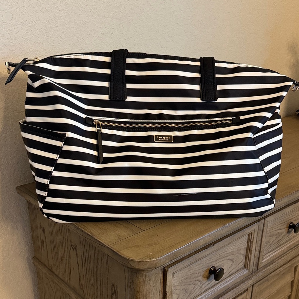 Kate Spade Black and White Striped Travel Bag and cosmetic bag